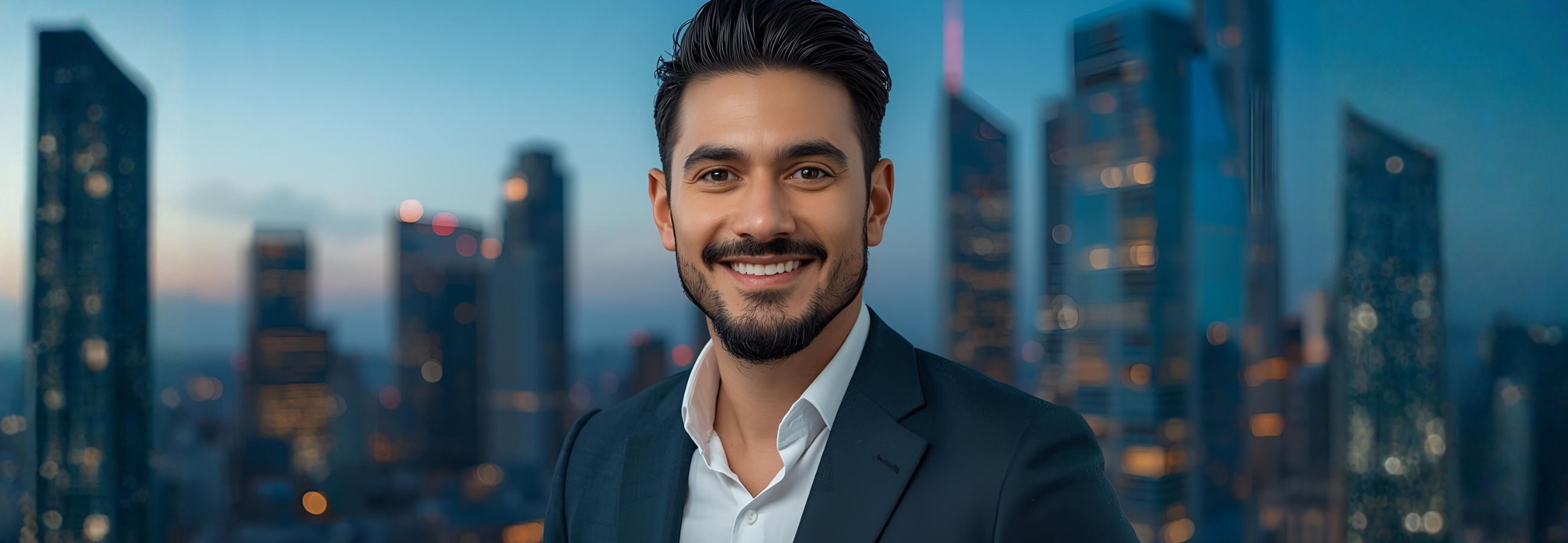 Empresario con la ciudad en background