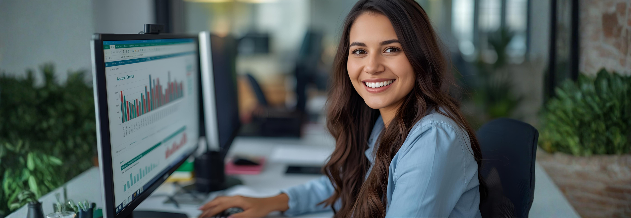 contable en la oficina sonriendo