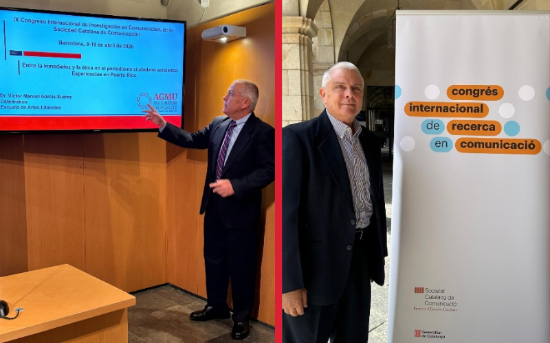 Profesor presenta en pantalla